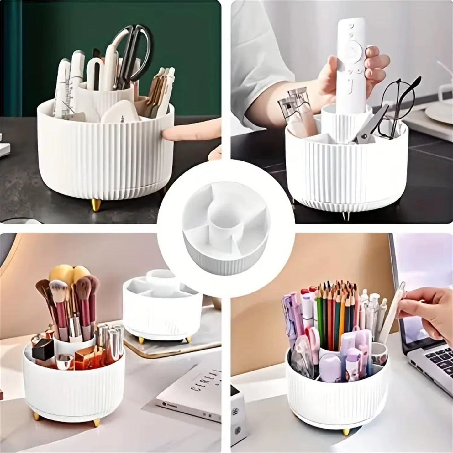 360° Rotating Makeup Organizer - 1Pc Plastic Cosmetic Storage with 5 Compartments - Multi-Functional Holder for Brushes