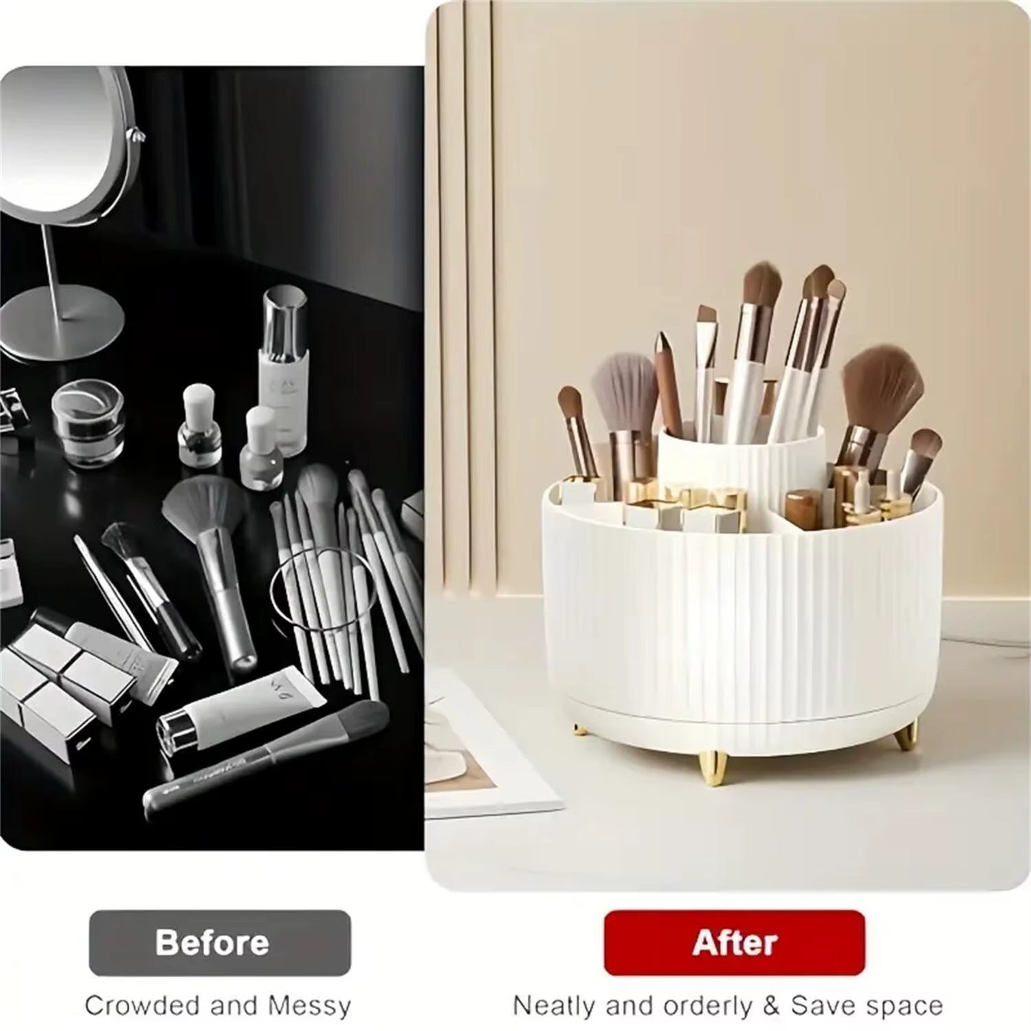 360° Rotating Makeup Organizer - 1Pc Plastic Cosmetic Storage with 5 Compartments - Multi-Functional Holder for Brushes