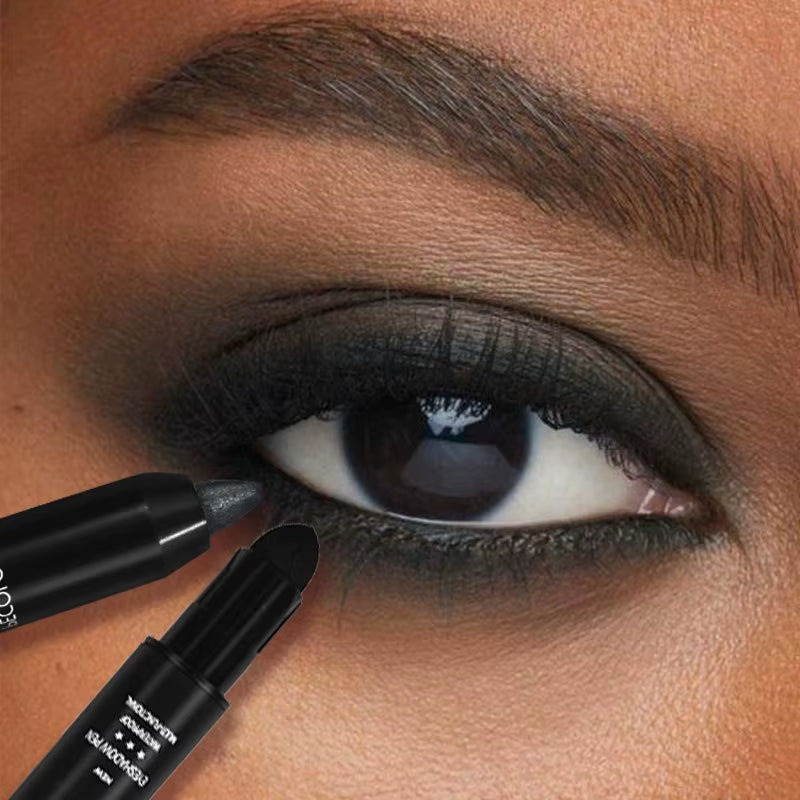 Pearlescent Eyeshadow Pencil Stick Highlight Stick, Black & Grey Shimmer Eye Shadow Pen with Eyeliner, 1Pc